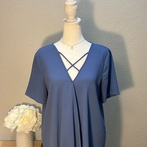 Women’s Casual V-neck Criss Cross Short Sleeve Spring Summer Shirt